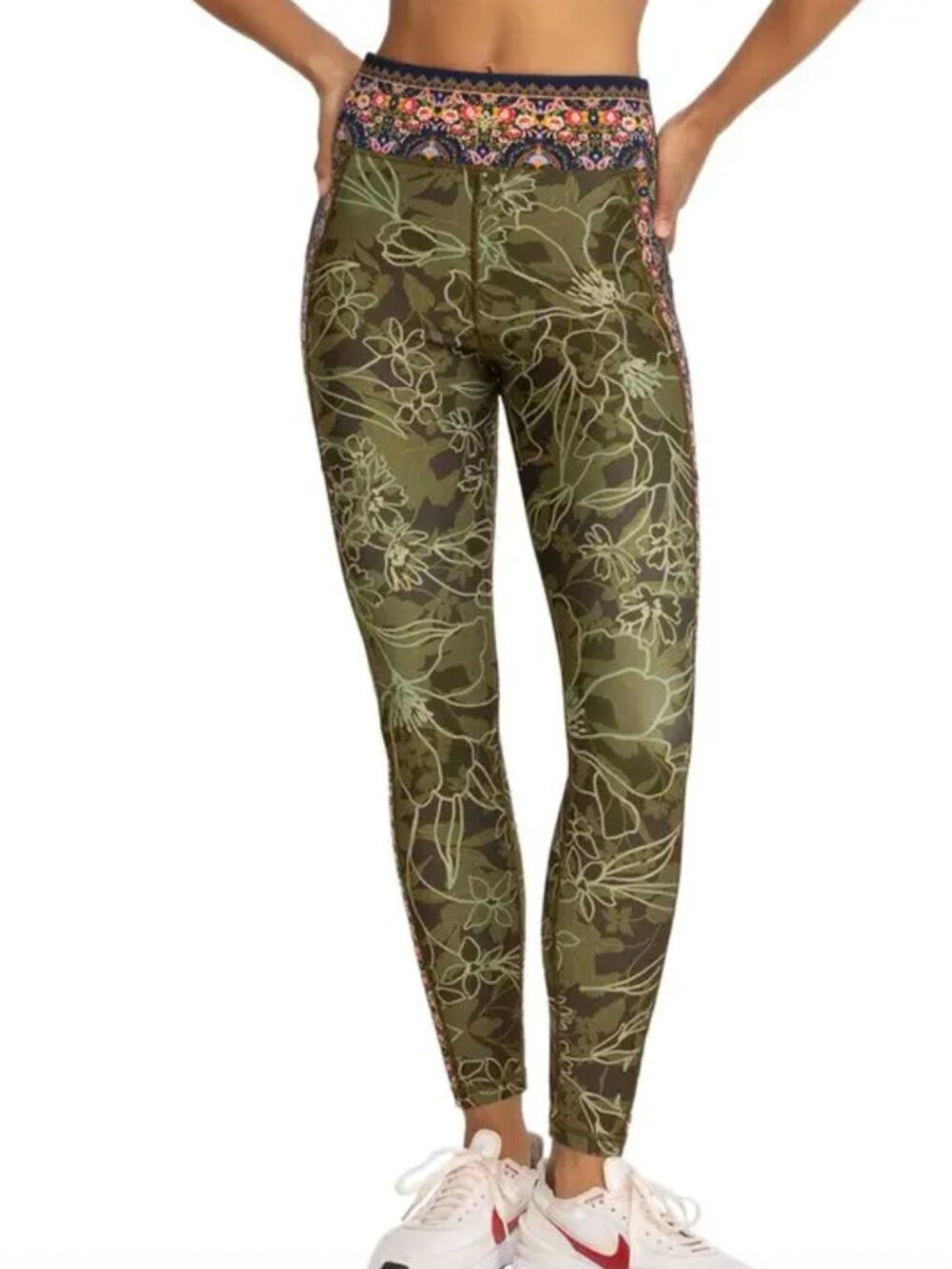 Johnny Was Hirz Camo Floral High Waist Ribbed Waistband Legging Activewear sz S